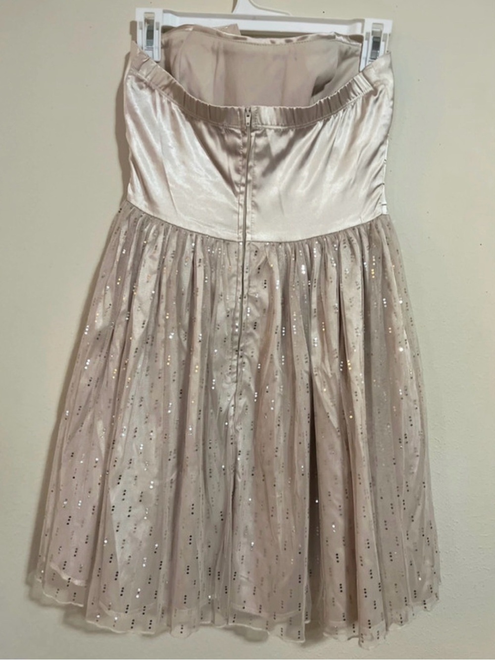 Trixxi Strapless Champagne Sparkle Tulle Dress with Waist Bow - Picture 3 of 7